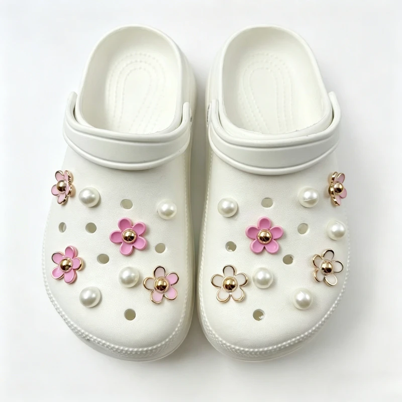 3D Cute Daisy Pearl Shoe Charms Set for Slide Sandals Garden Shoes DIY Clogs Decoration Shoe Buckle Pins Shoe Decoration Gifts