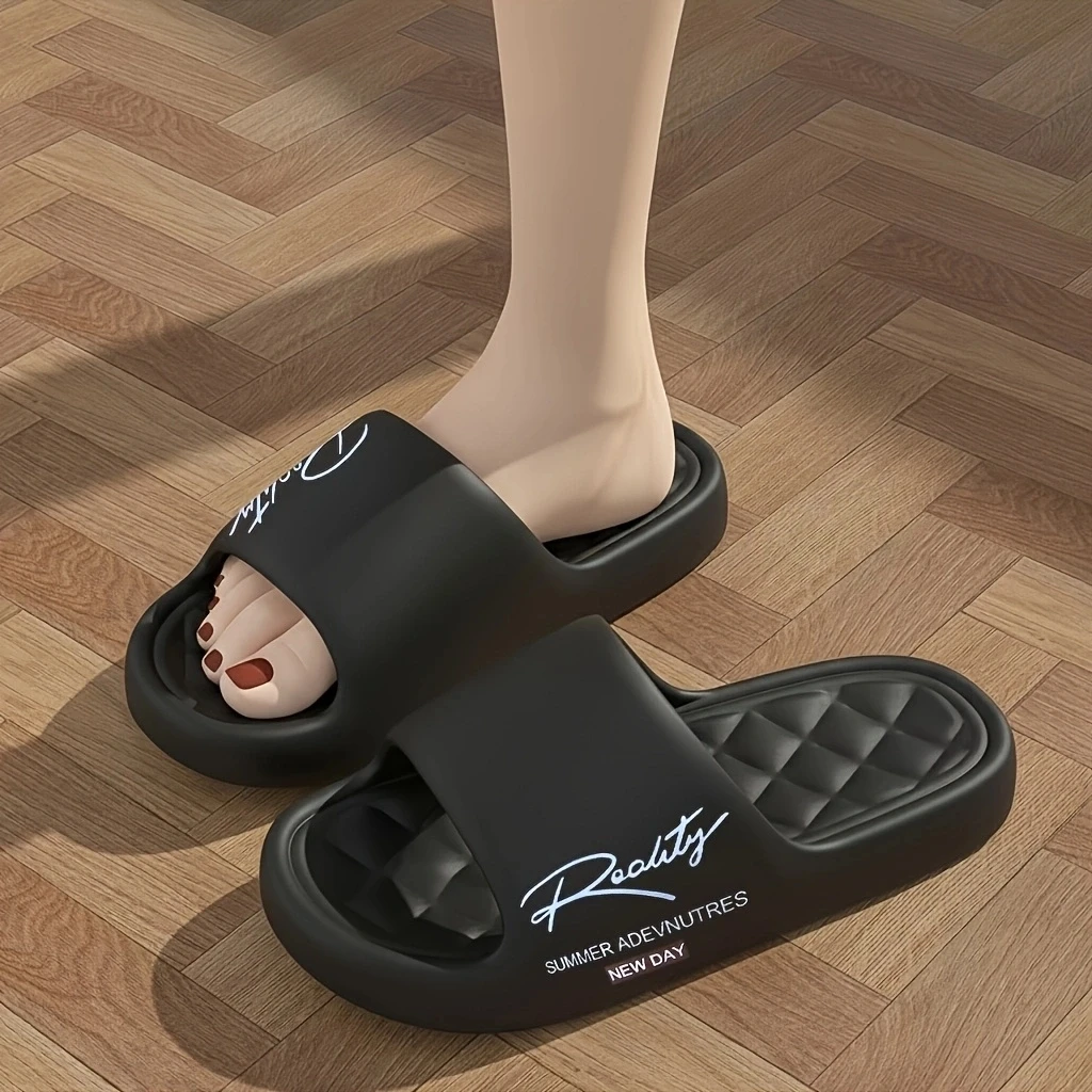 Men Letter Print EVA Home Slippers Diamond Soft Insole Non Slip Thick Sole Indoor Bathroom Slides