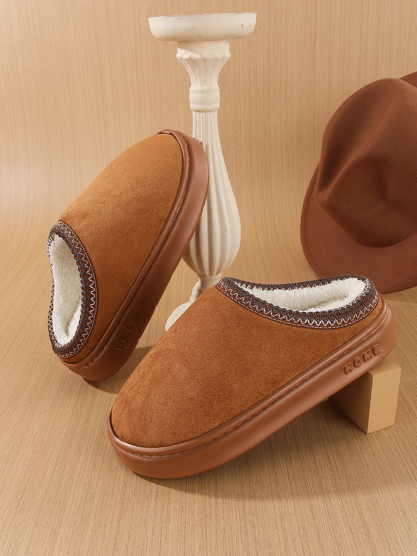 Men's Cotton Slippers, Women's Style, Fleece-Lined, Thick-Soled, Non-Slip, Indoor Height-Increasing Slippers, Couple Slippers, Cotton Slippers, Women's Style