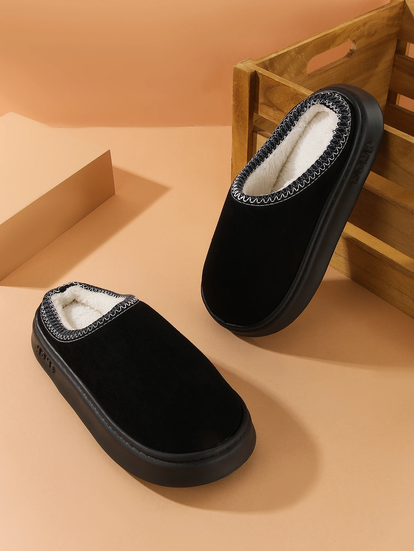 Men's Cotton Slippers, Women's Style, Fleece-Lined, Thick-Soled, Non-Slip, Indoor Height-Increasing Slippers, Couple Slippers, Cotton Slippers, Women's Style