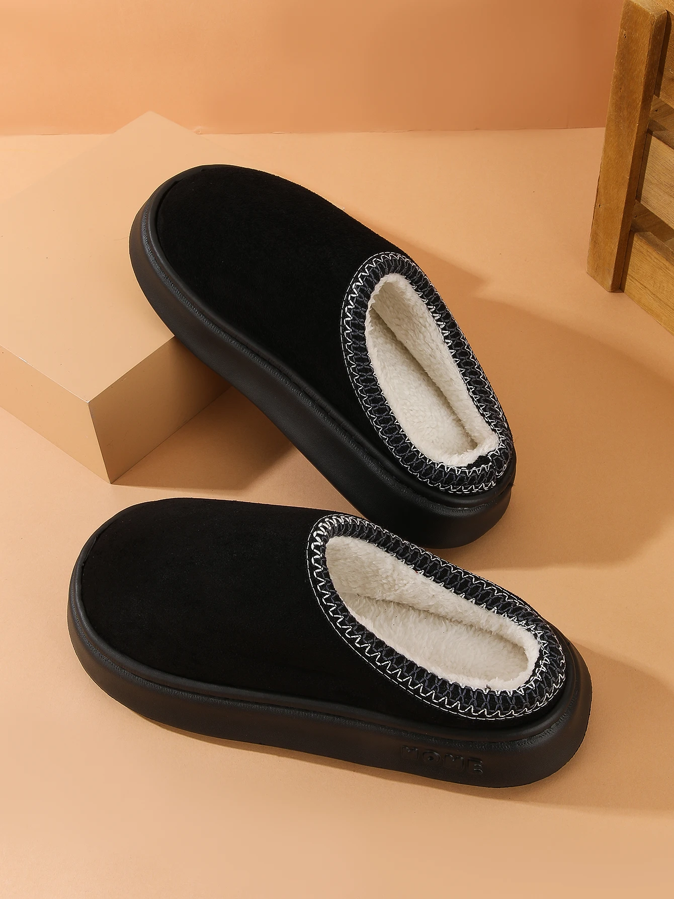 Men's Cotton Slippers, Women's Style, Fleece-Lined, Thick-Soled, Non-Slip, Indoor Height-Increasing Slippers, Couple Slippers, Cotton Slippers, Women's Style