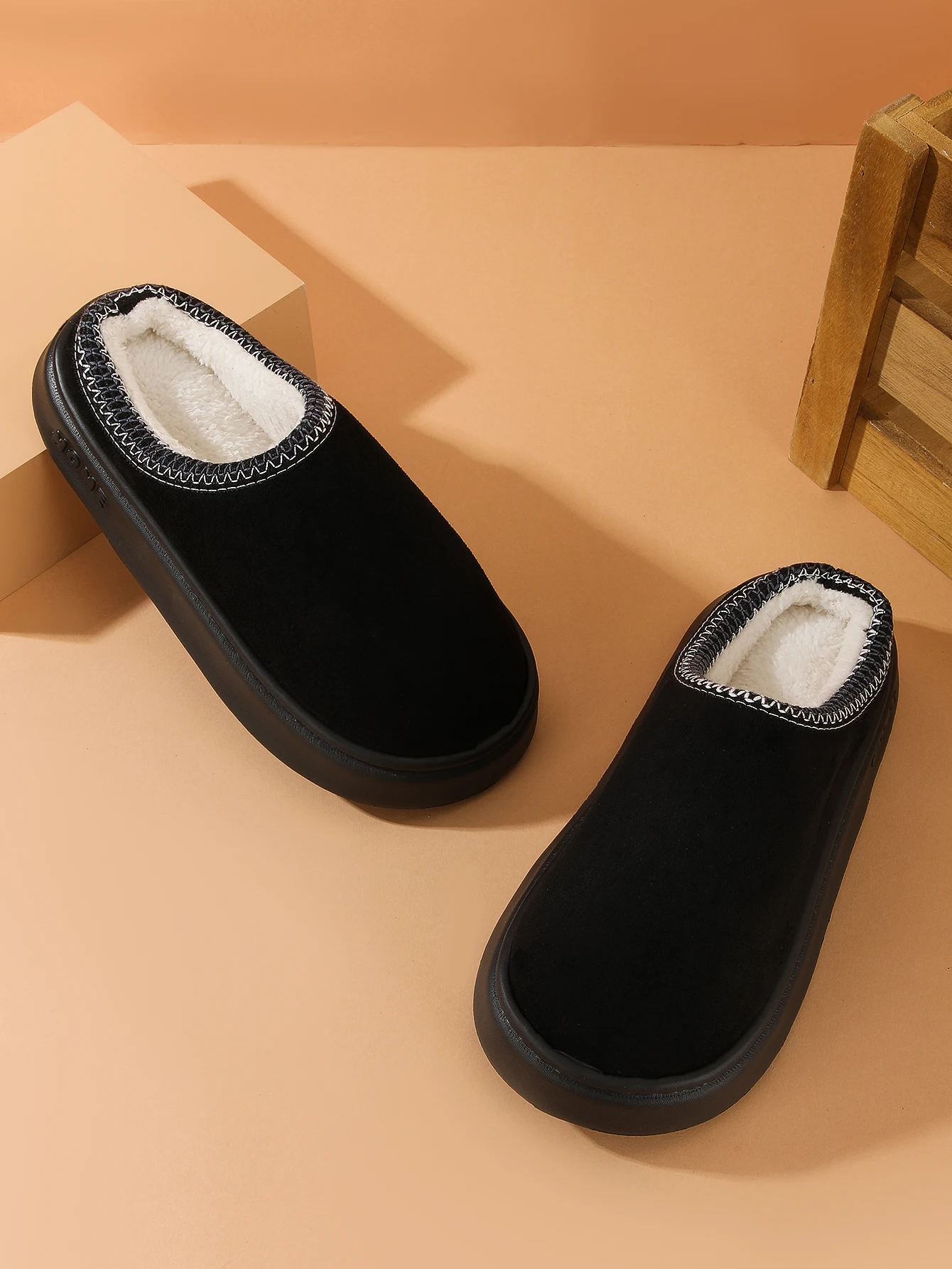 Men's Cotton Slippers, Women's Style, Fleece-Lined, Thick-Soled, Non-Slip, Indoor Height-Increasing Slippers, Couple Slippers, Cotton Slippers, Women's Style