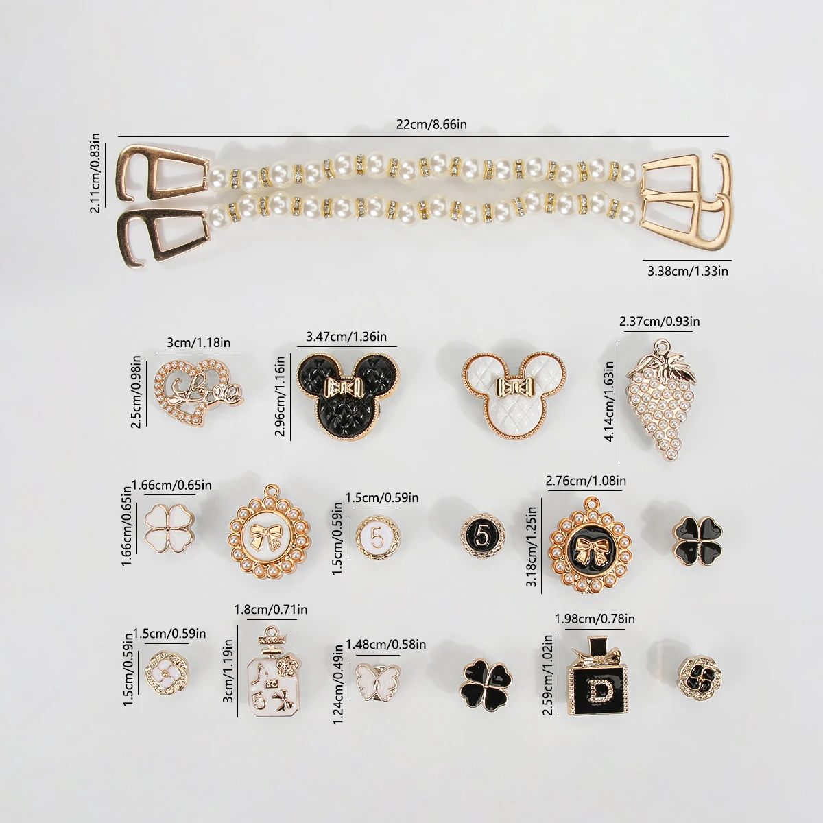 18-Piece Golden Bear & Bunny Shoe Charms – Detachable Bling Flower Clips for Women’s DIY Shoes & Party Decoration