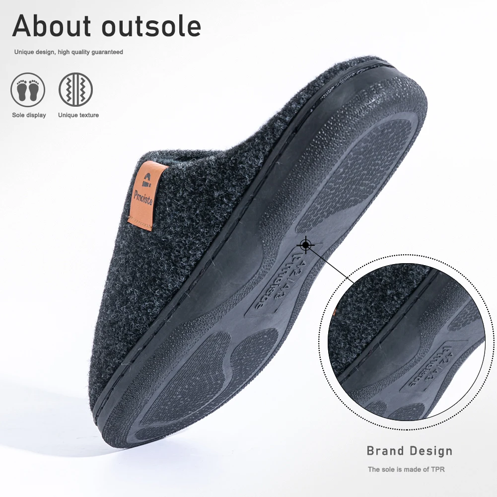 Winter Men Felt Platform House Slippers Ultra Warm Cushion Cozy Living Non-Slip TPR Outdoor Indoor House
