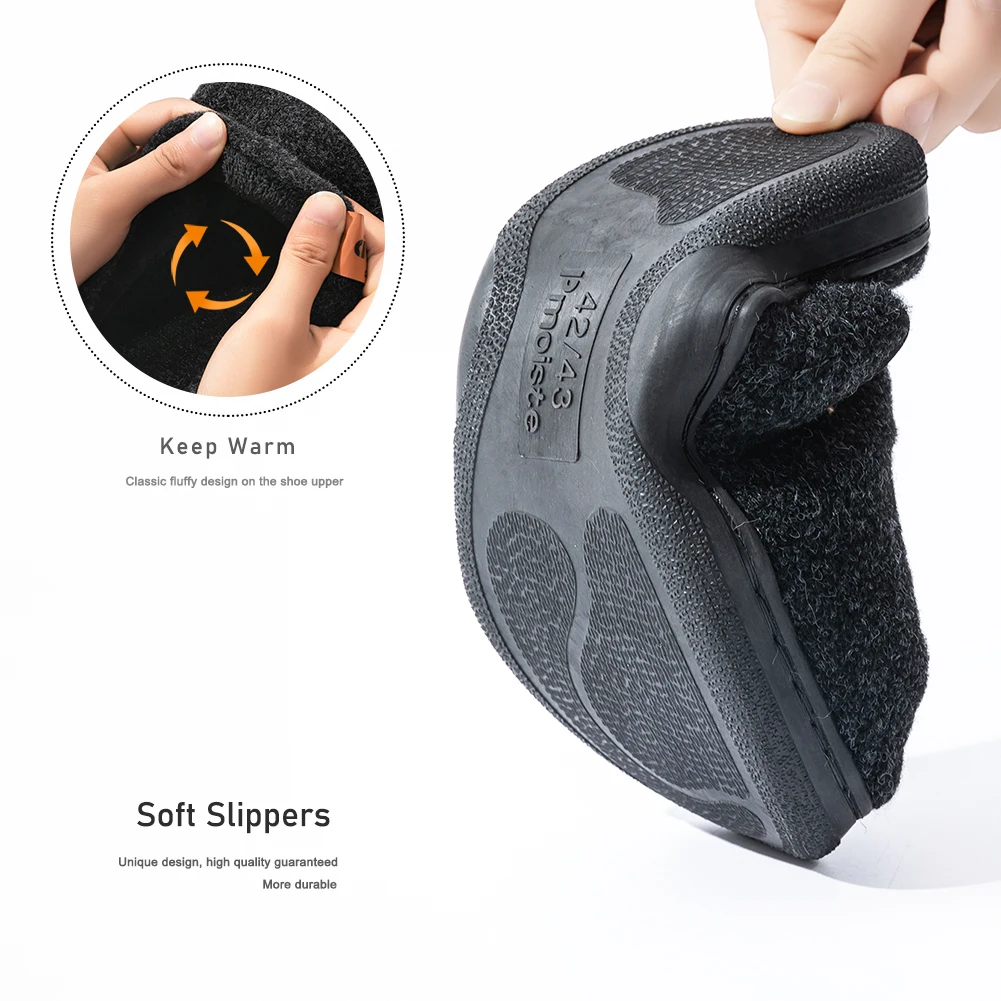 Winter Men Felt Platform House Slippers Ultra Warm Cushion Cozy Living Non-Slip TPR Outdoor Indoor House