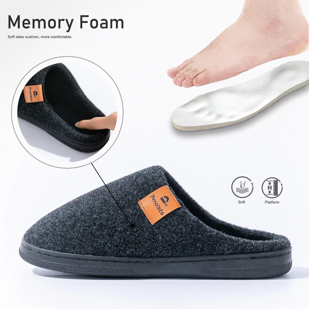 Winter Men Felt Platform House Slippers Ultra Warm Cushion Cozy Living Non-Slip TPR Outdoor Indoor House