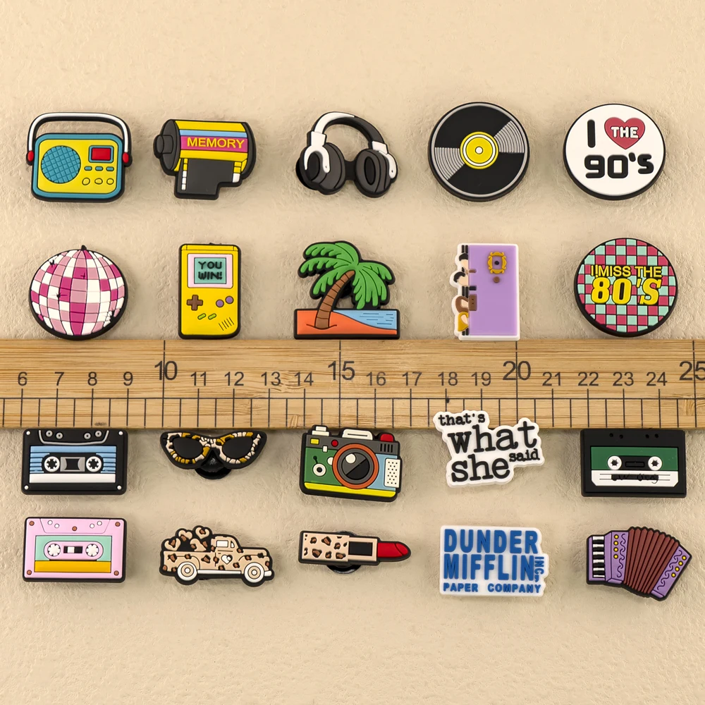 1/30pcs Vintage Vibe Shoe Charms Old School Shoe Decorations Y2K Pins for Girl Creative 80's 90's Sandal Accessories Clog Buckle