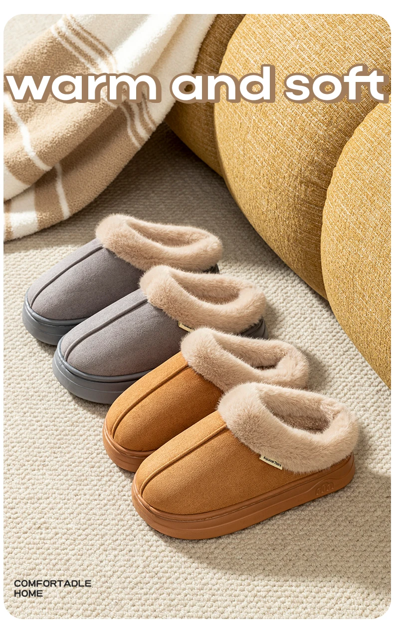 Fashion PU Warm Women Winter Slippers Boot Couple Indoor Outdoor Anti-slip Snow Boots Men Leisure Home Shoes