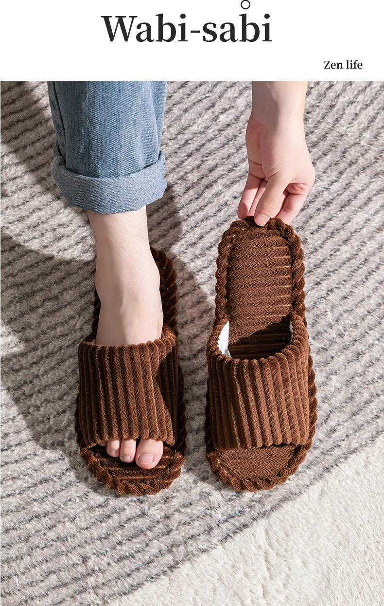 Men's Open Toed Slippers Autumn and Winter Indoor Anti Slip Breathable Bedroom Silent Couple's Home Shoes for Spring and Autumn
