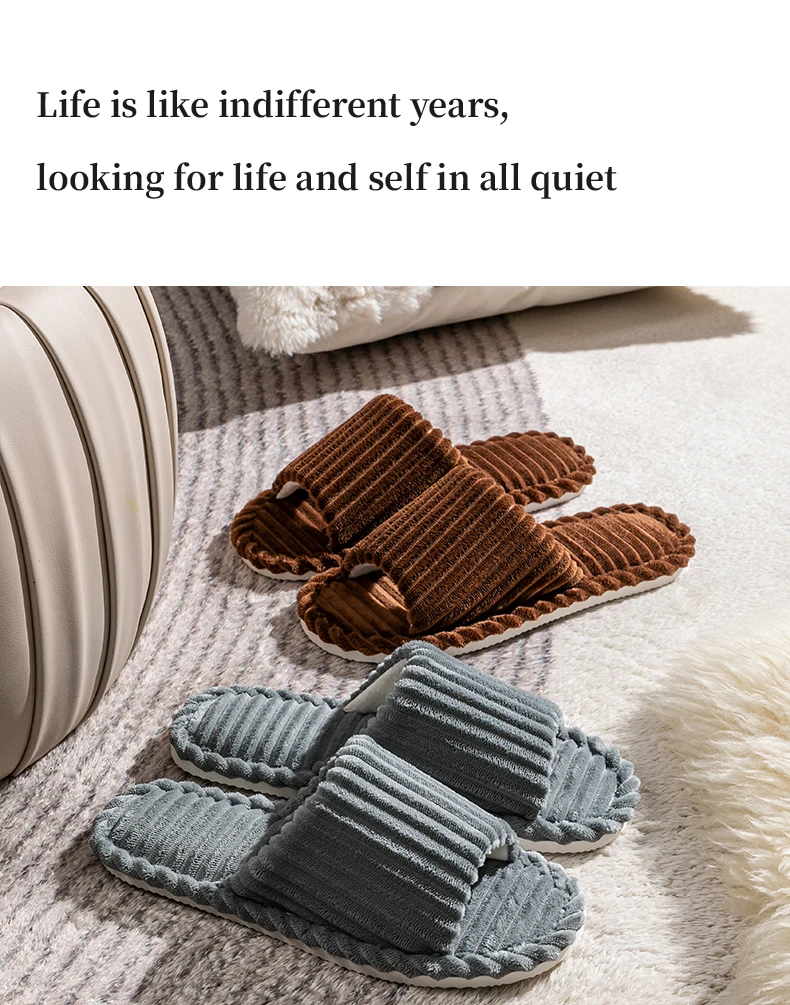Men's Open Toed Slippers Autumn and Winter Indoor Anti Slip Breathable Bedroom Silent Couple's Home Shoes for Spring and Autumn