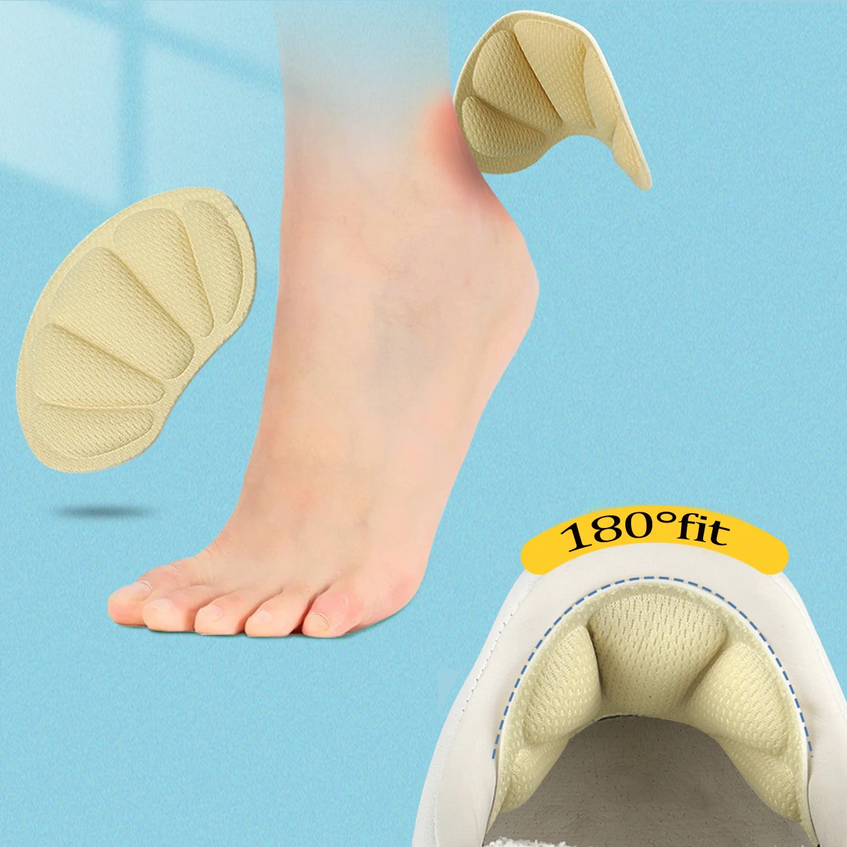 4 PCS Heel Insoles Patch of Heel Pads Relieve Pain for Too Large Shoes, Heel Cushion Inserts, Self-Adhesive Heel Grips