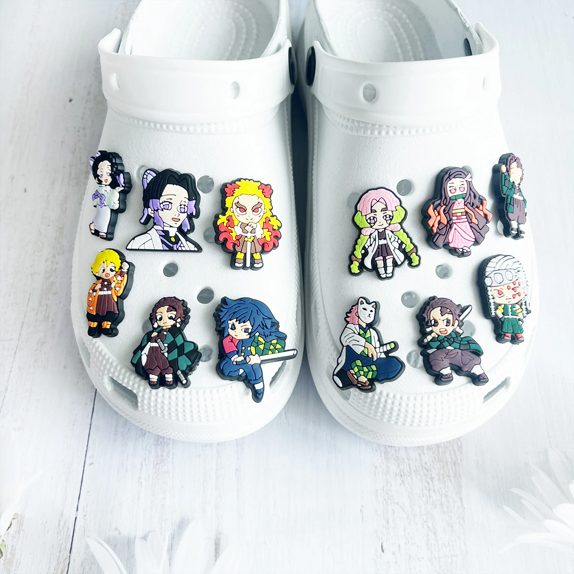 1-28pcs Demon Slayer Shoe Charms Cartoon Anime Haired Warrior Sandal Decoration Clogs Garden Shoes Accessories Kids Boys Gift