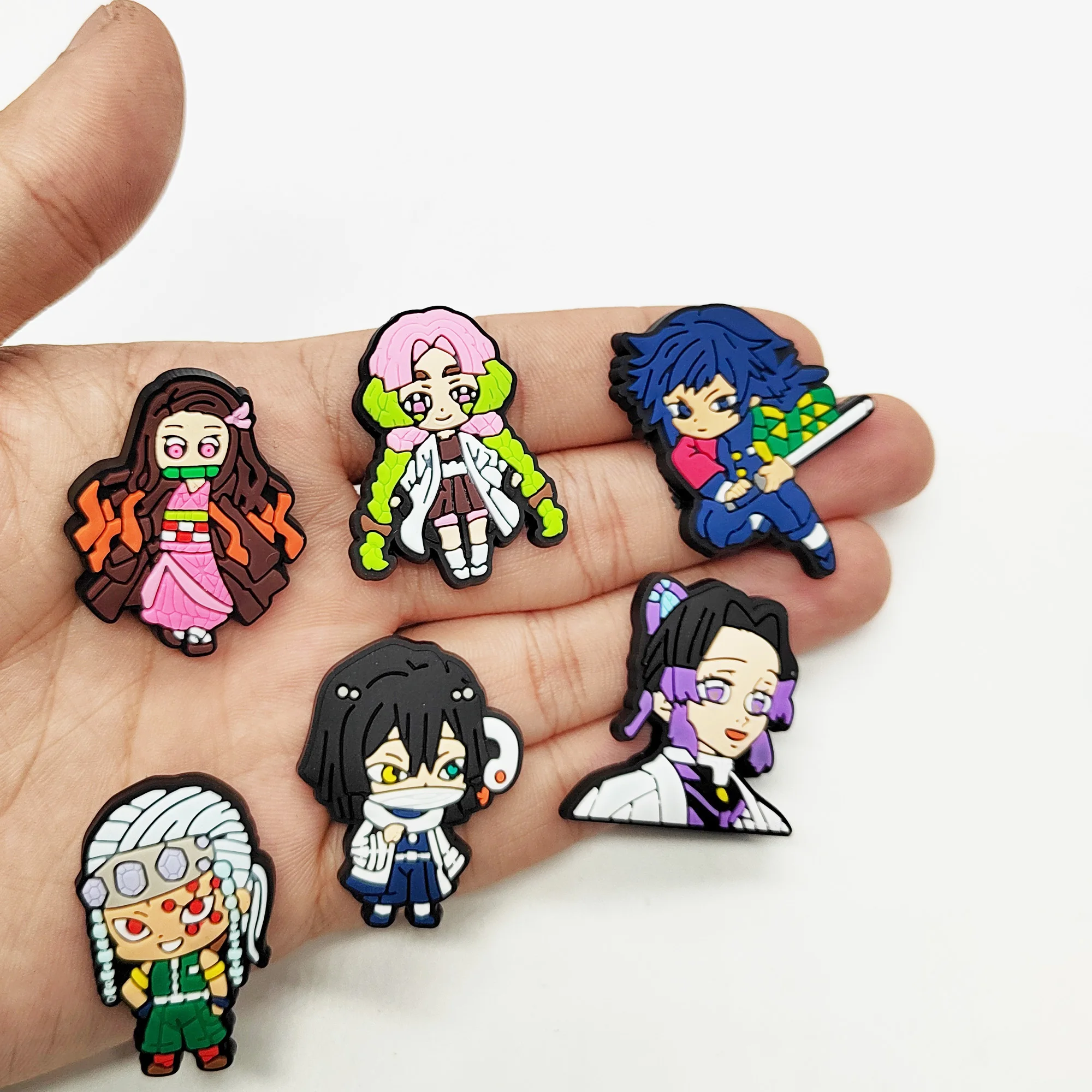 1-28pcs Demon Slayer Shoe Charms Cartoon Anime Haired Warrior Sandal Decoration Clogs Garden Shoes Accessories Kids Boys Gift