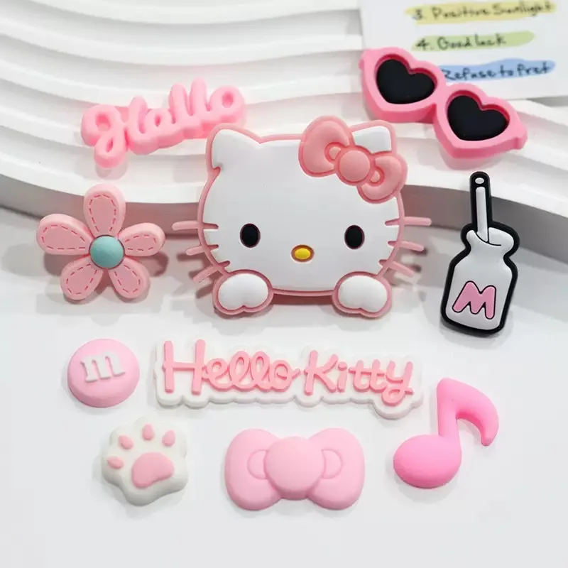 Pink & Black Relaxed Hello Kitty Cat Shoe Charms Set Cute Cat Shoe Flower Accessories For Sandals Female Girls' DIY Decoration
