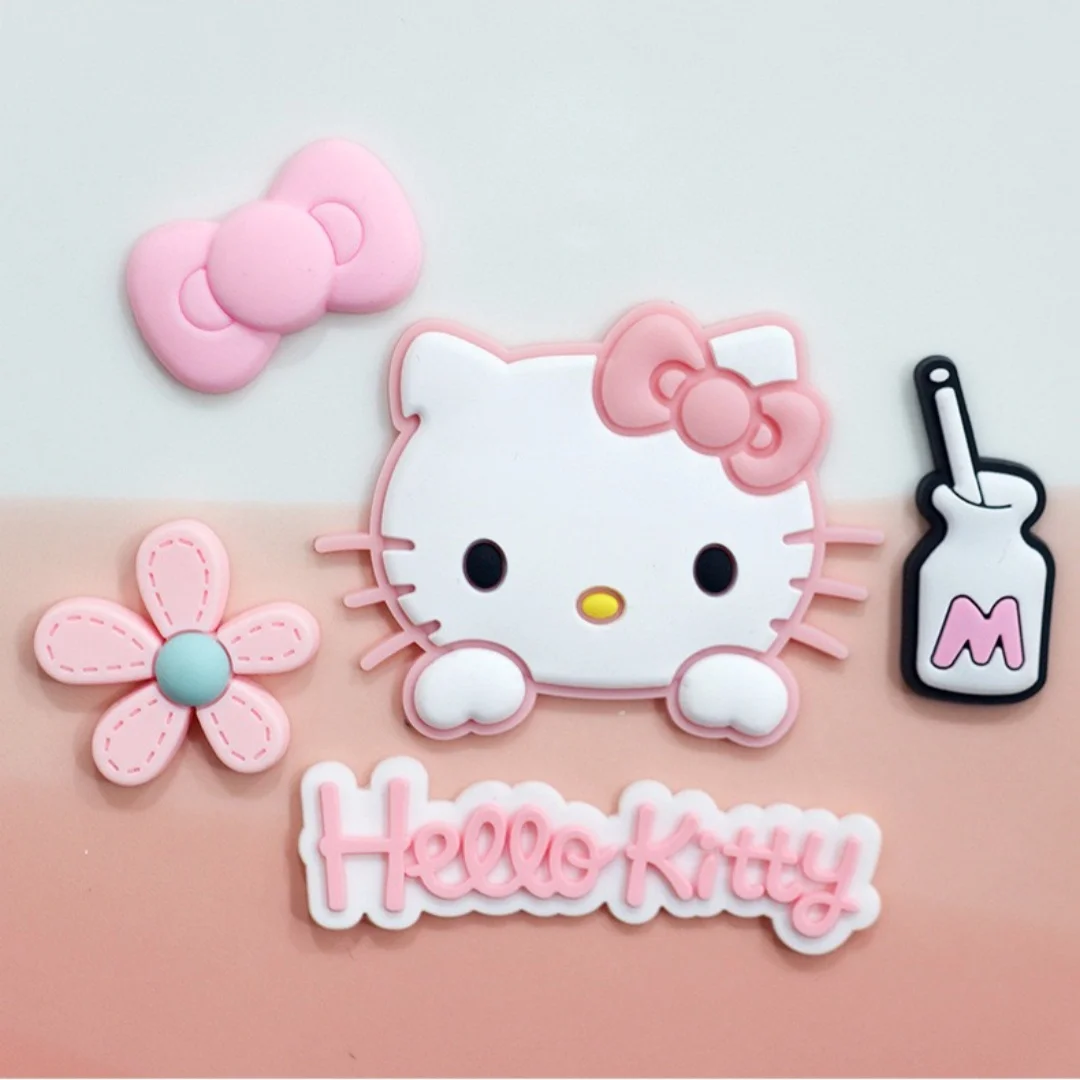 Pink & Black Relaxed Hello Kitty Cat Shoe Charms Set Cute Cat Shoe Flower Accessories For Sandals Female Girls' DIY Decoration