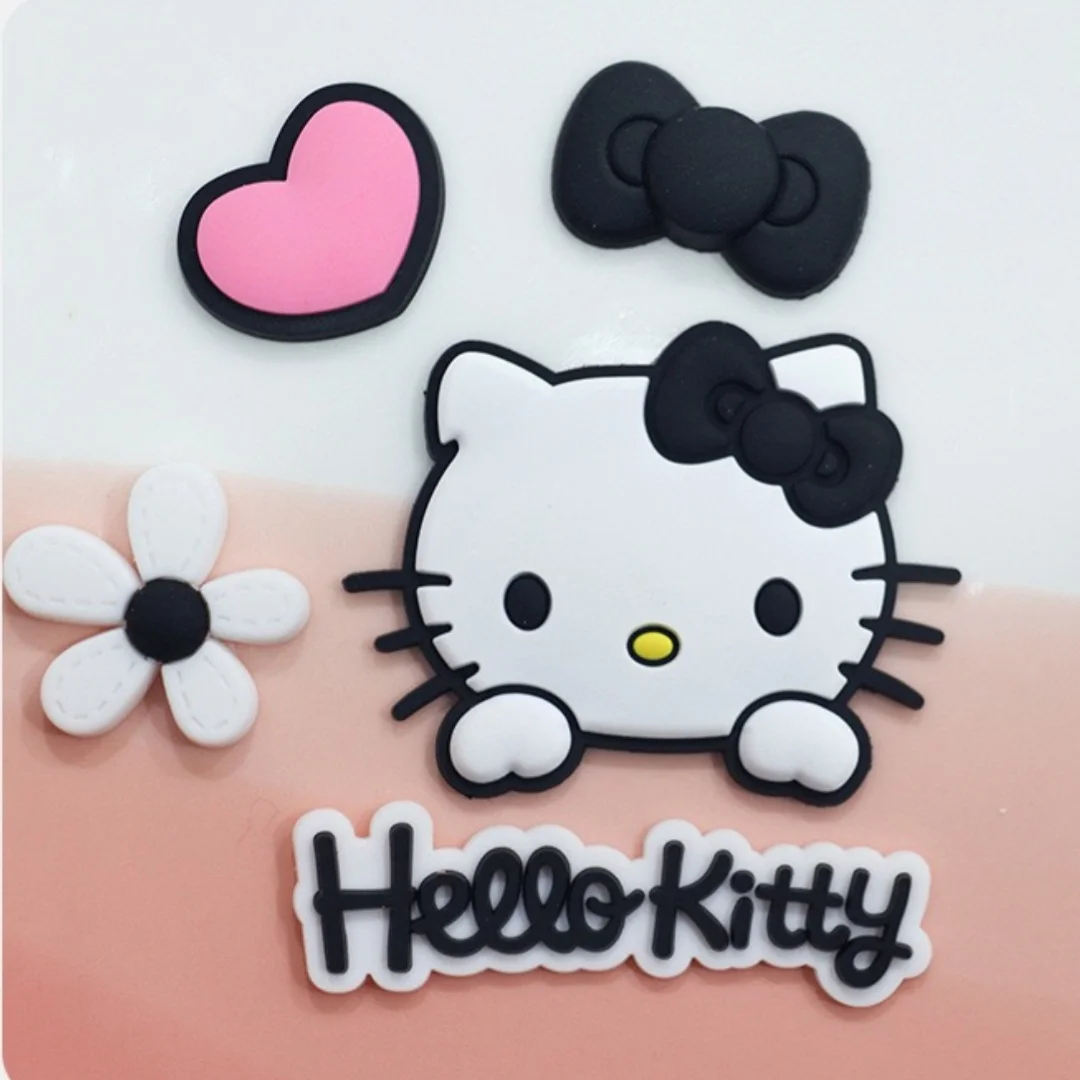 Pink & Black Relaxed Hello Kitty Cat Shoe Charms Set Cute Cat Shoe Flower Accessories For Sandals Female Girls' DIY Decoration