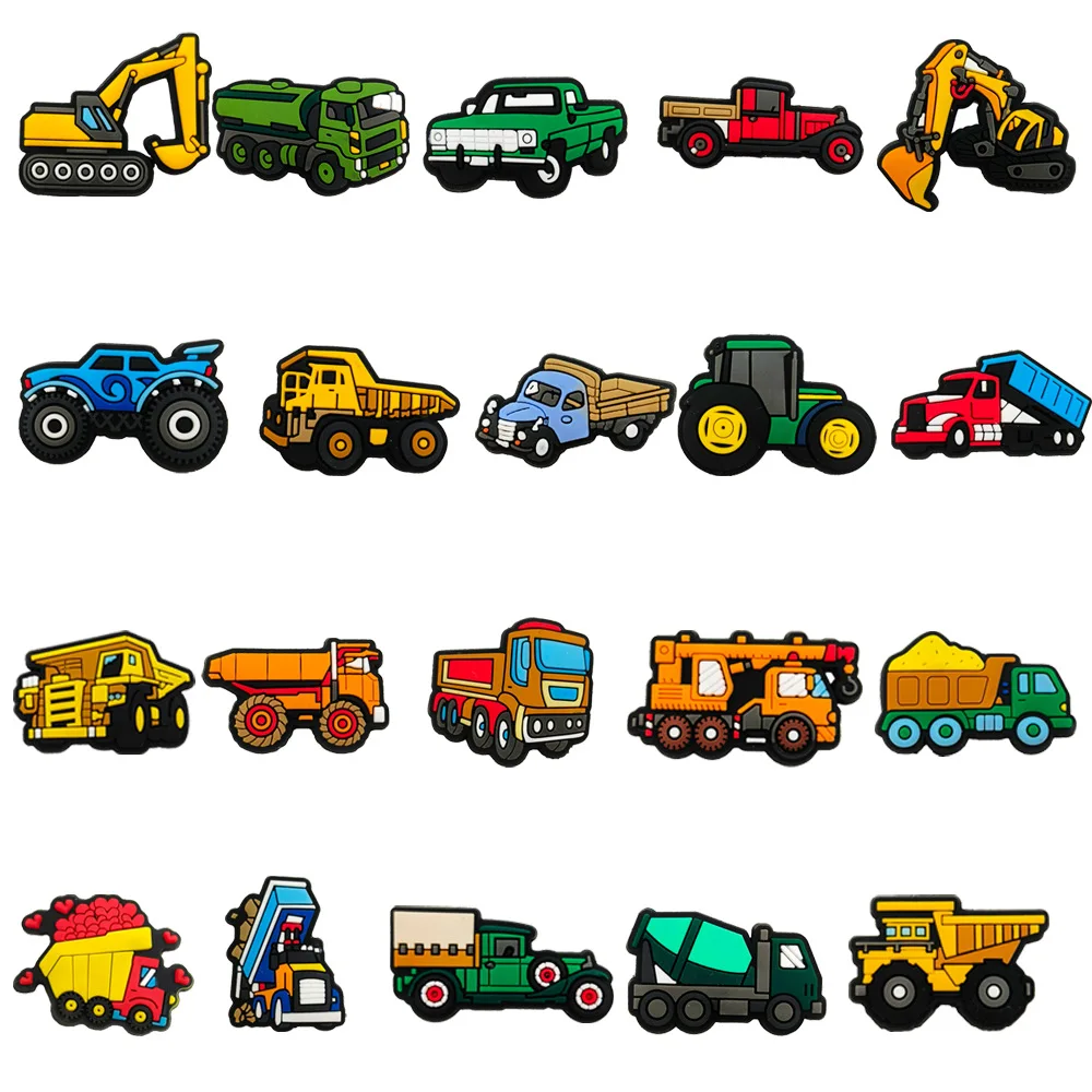 Engineering Vehicles Cars Set PVC Shoe Charms Accessories for Clogs Slide Sandals Shoe Decoration Buckles Pins Boys Girls Gifts