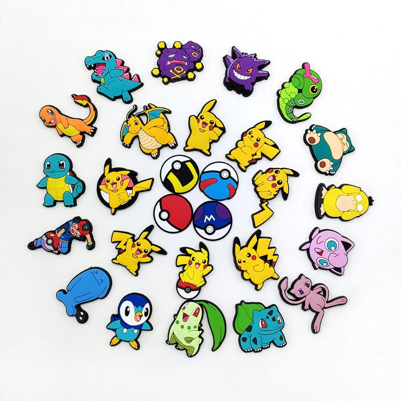 27PCS/set Pokemon Shoe Charms Cute Cartoon For Clogs Sandals Bag Funny Shoe Accessories Party Gifts For Women Men
