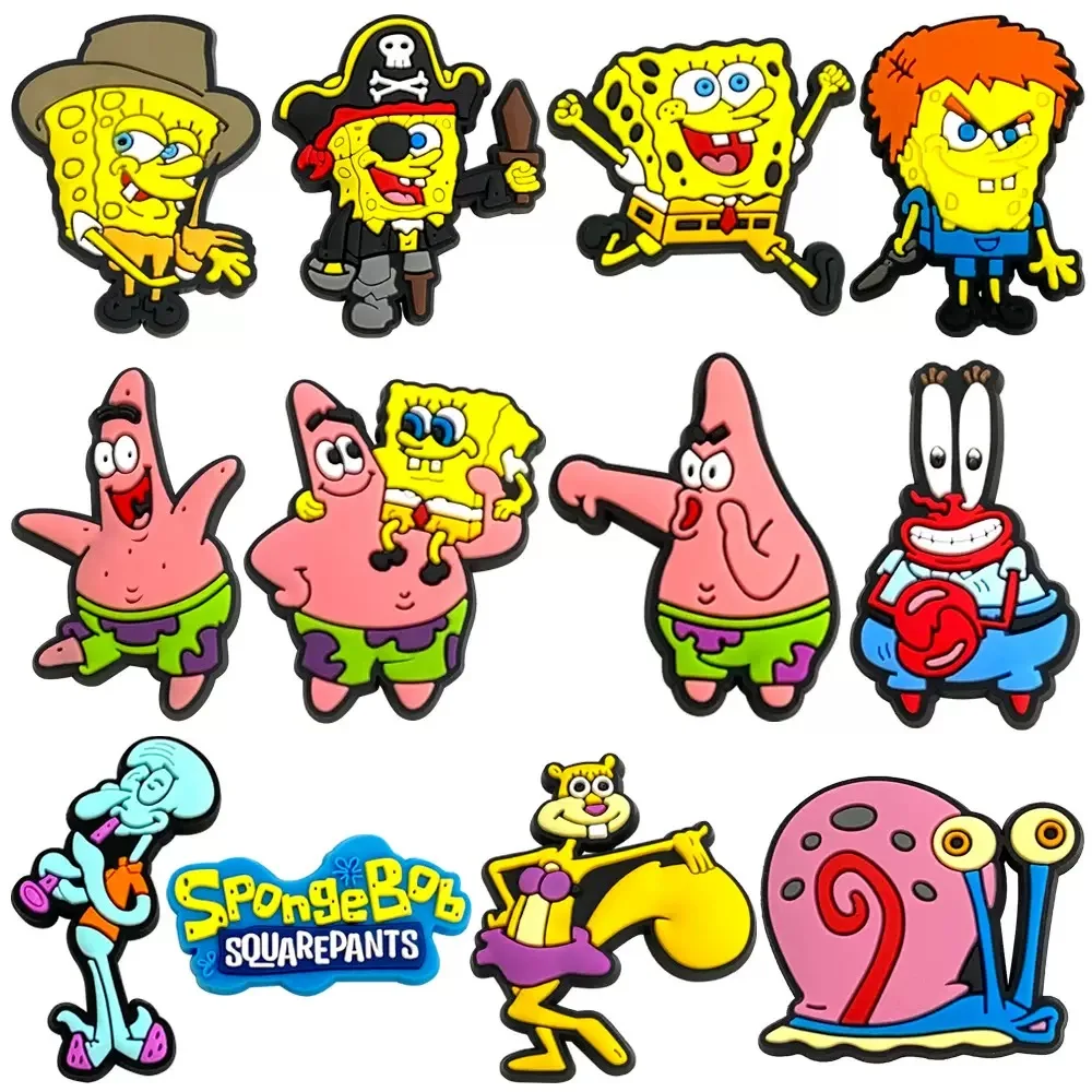 12-100Pcs Potdemiel Spongebob Shoe Charms Pins Shoes Decoration Accessorie For Bubble Slides Clog Sandal Wristbands