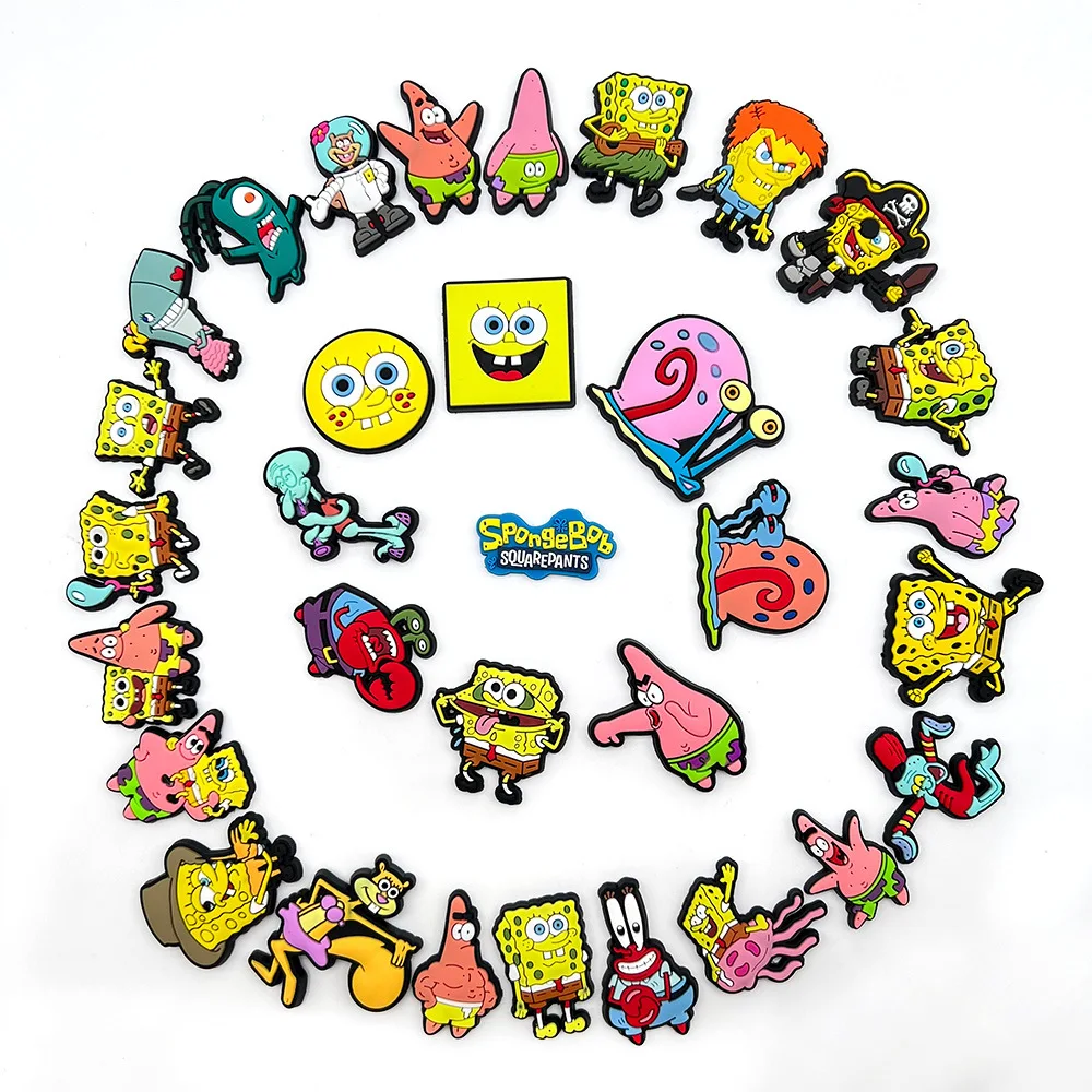 12-100Pcs Potdemiel Spongebob Shoe Charms Pins Shoes Decoration Accessorie For Bubble Slides Clog Sandal Wristbands