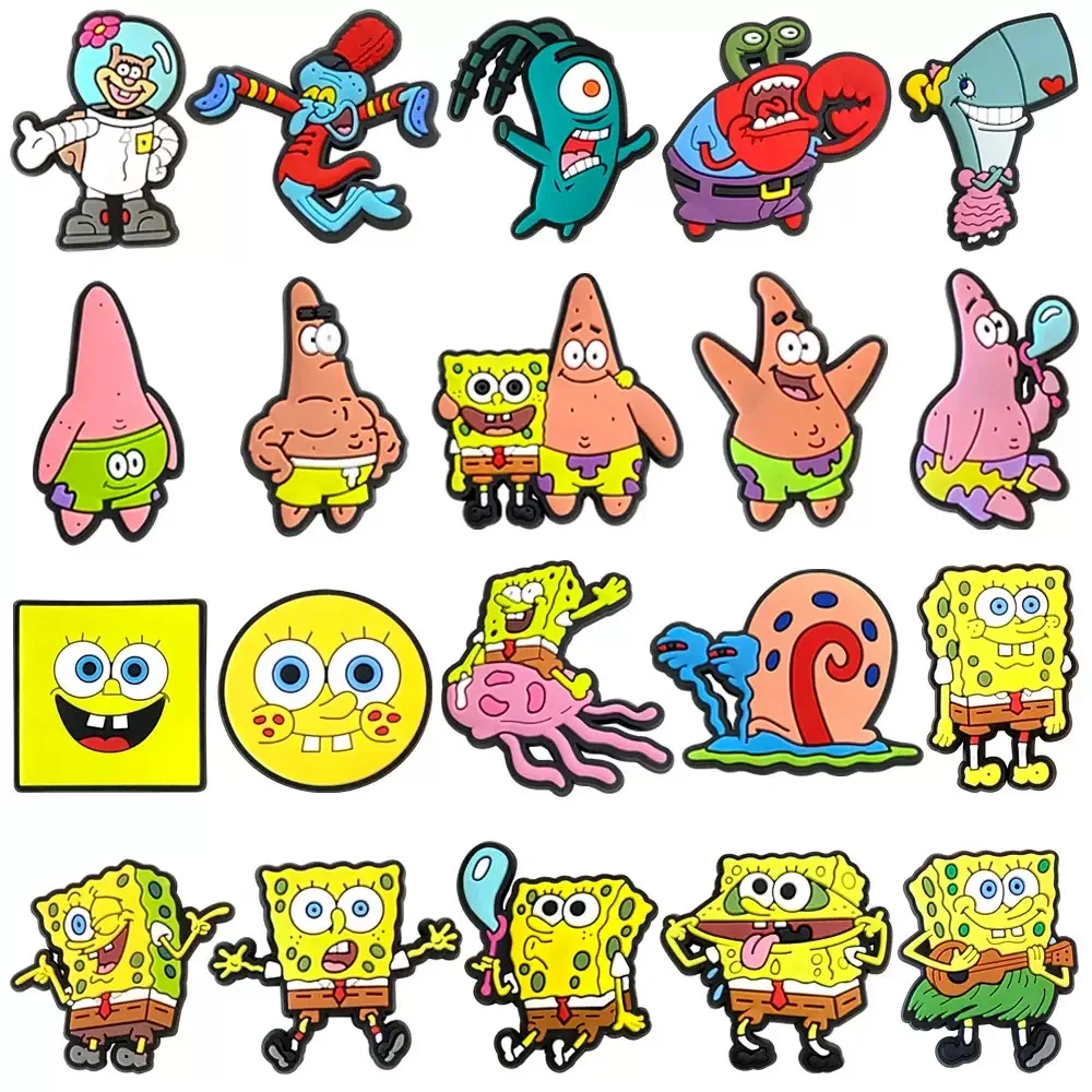 12-100Pcs Potdemiel Spongebob Shoe Charms Pins Shoes Decoration Accessorie For Bubble Slides Clog Sandal Wristbands