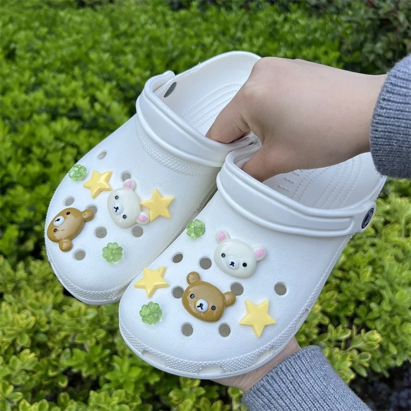Mesuca 10pcs Shoes Charms Removable Bear Stars Shoe Accessories for Girls Cotton Shoes Clogs DIY Halloween X-mas Party Gifts