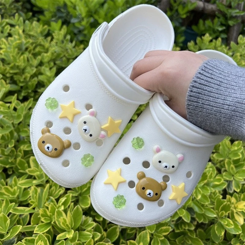 Mesuca 10pcs Shoes Charms Removable Bear Stars Shoe Accessories for Girls Cotton Shoes Clogs DIY Halloween X-mas Party Gifts