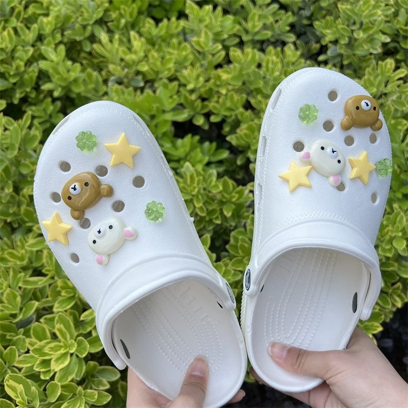 Mesuca 10pcs Shoes Charms Removable Bear Stars Shoe Accessories for Girls Cotton Shoes Clogs DIY Halloween X-mas Party Gifts