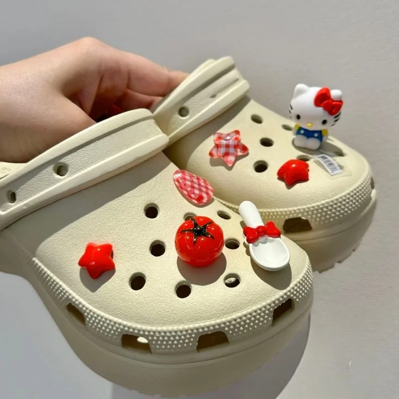 Sweet & Cool Hello Kitty Set DIY Shoe Charms Tomato Red Garden Accessories Buckle Fit Clogs Sandals Decorate Party Gifts