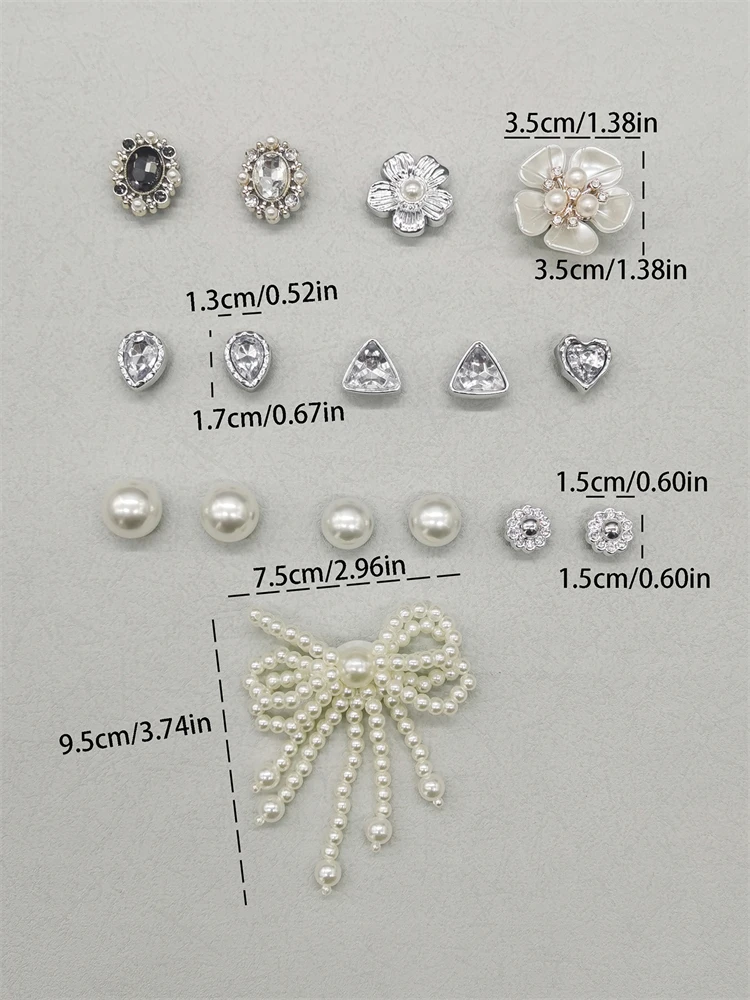 16PCS DIY Flowers Water Droplet Shoe Charms Decorations Heart Shaped Shoe Buckles Ornament Mutlifunctional Bowknot Shoe Clips