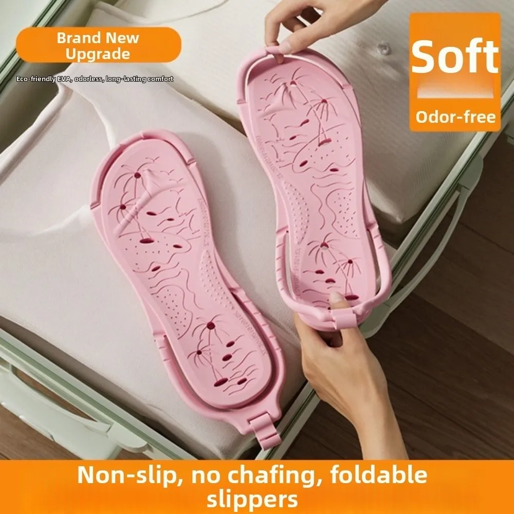 Non-slip Foldable Travel Slippers Lightweight Comfortable EVA Hotel Flip Flops Soft Flat Heels Bathroom Slippers Men and Women