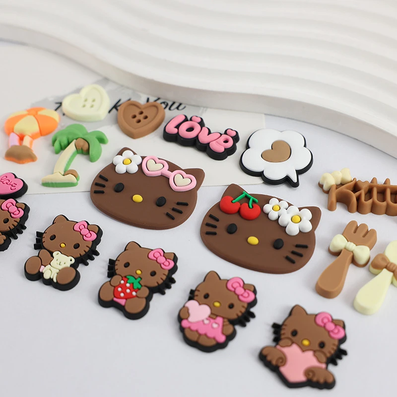 Hawaiian-themed Decor Hello Kitty Shoe Charms Brown Cat Summer Sandal & Clog Decorations Holiday Gift for Boys and Girls