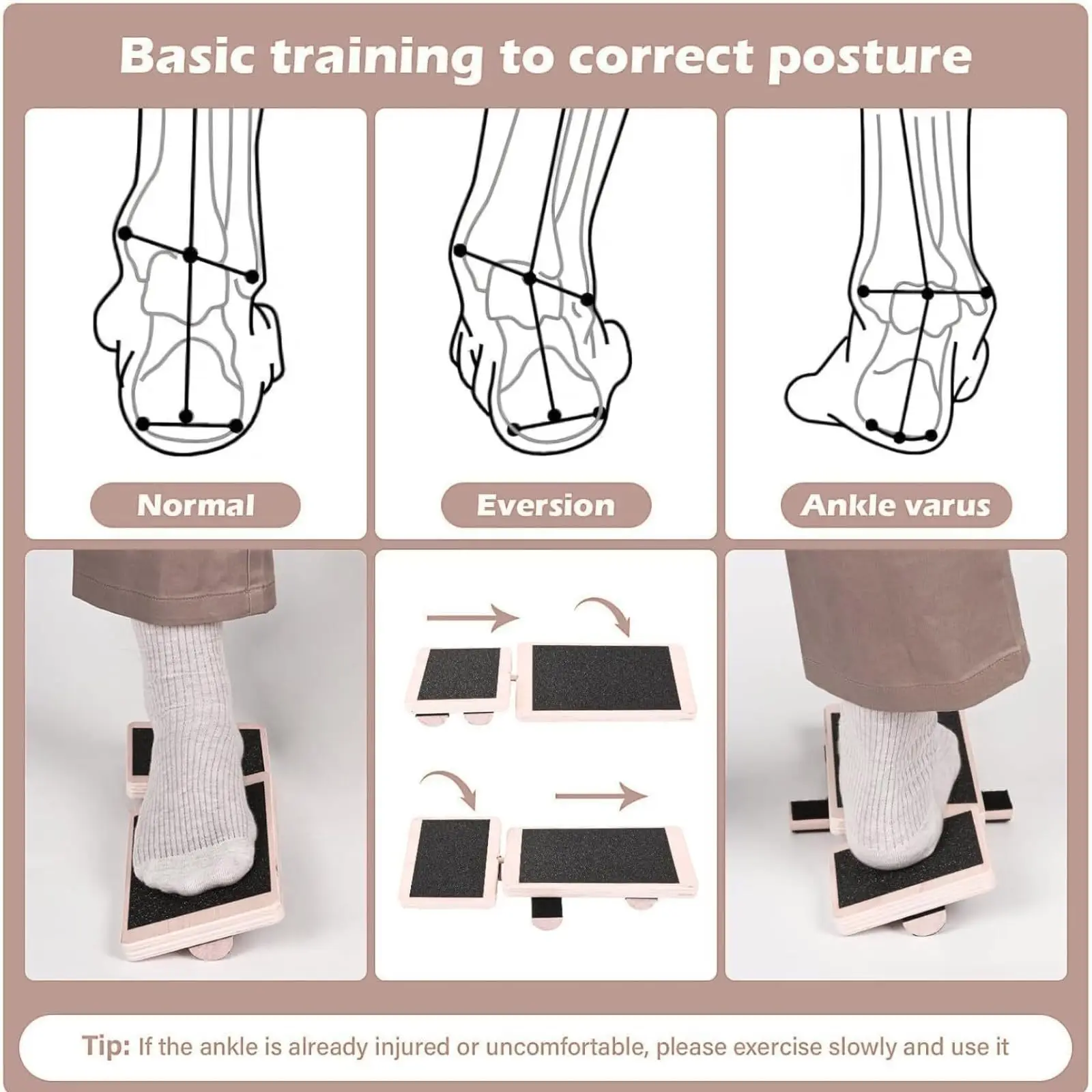 Wooden Single Leg Balance Board Ankle Foot Strengthener Non-slip Adjustable Balance Bars for Sprained Ankle Rehabilitation