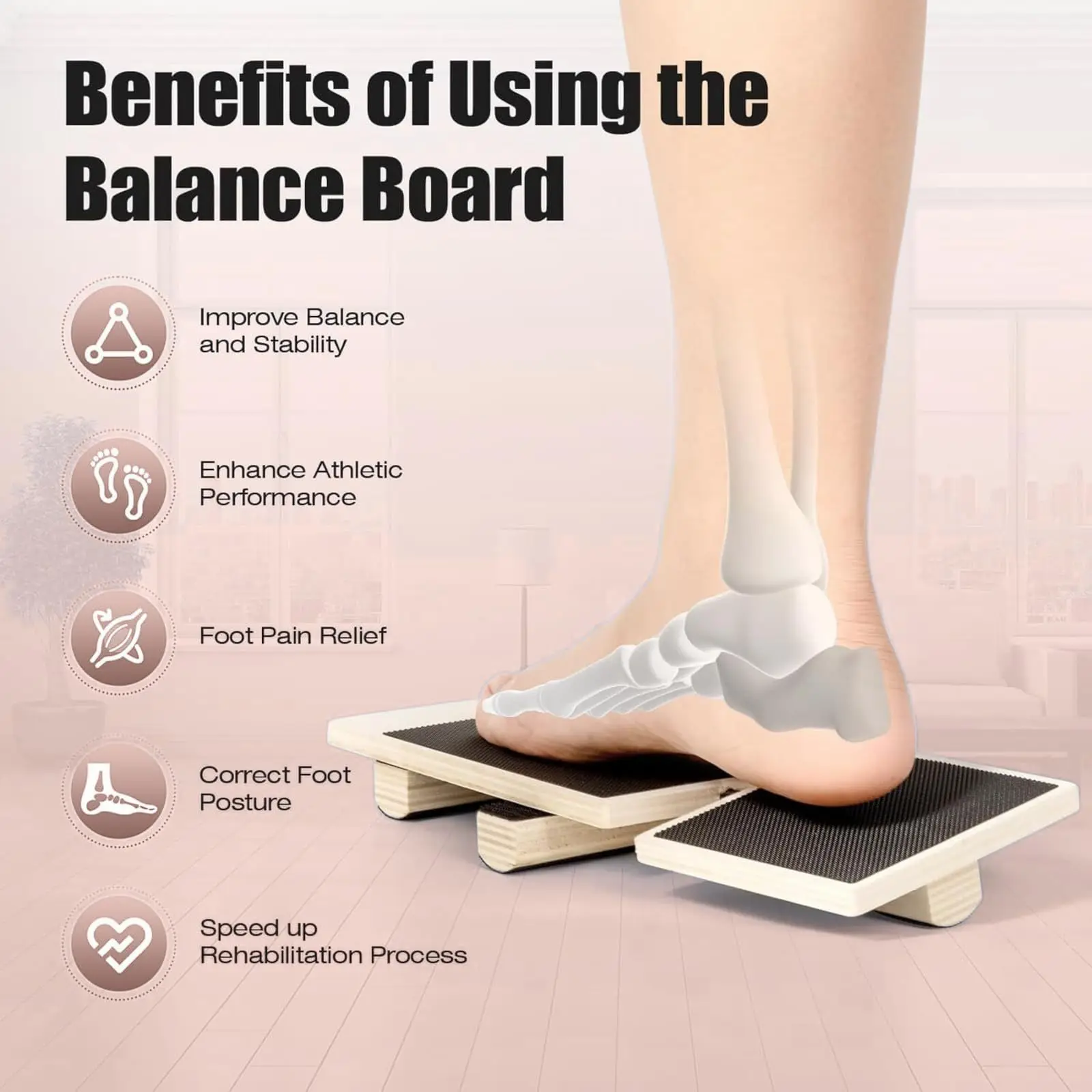 Wooden Single Leg Balance Board Ankle Foot Strengthener Non-slip Adjustable Balance Bars for Sprained Ankle Rehabilitation