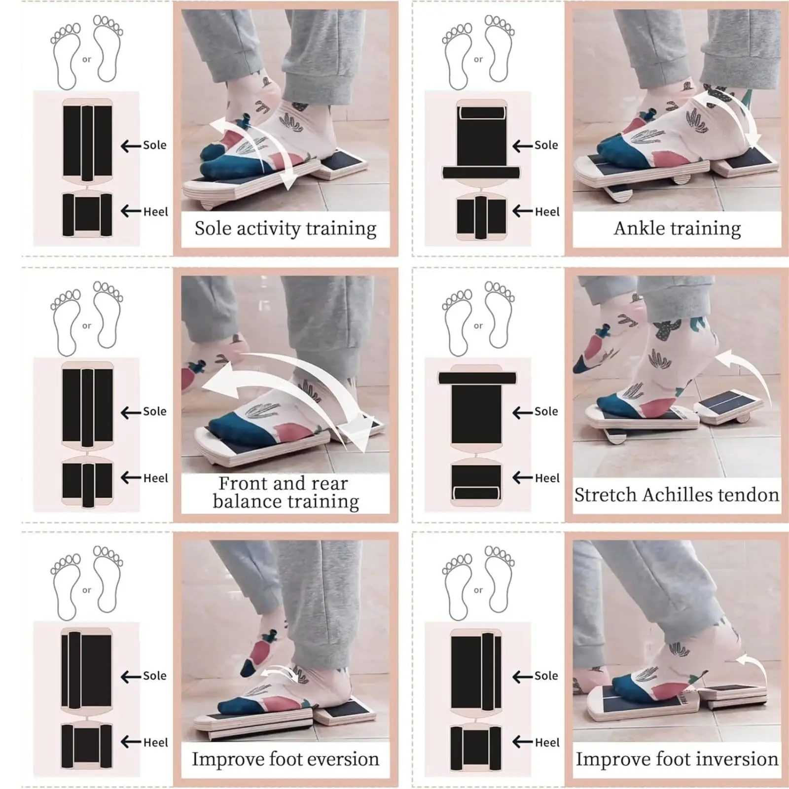 Wooden Single Leg Balance Board Ankle Foot Strengthener Non-slip Adjustable Balance Bars for Sprained Ankle Rehabilitation