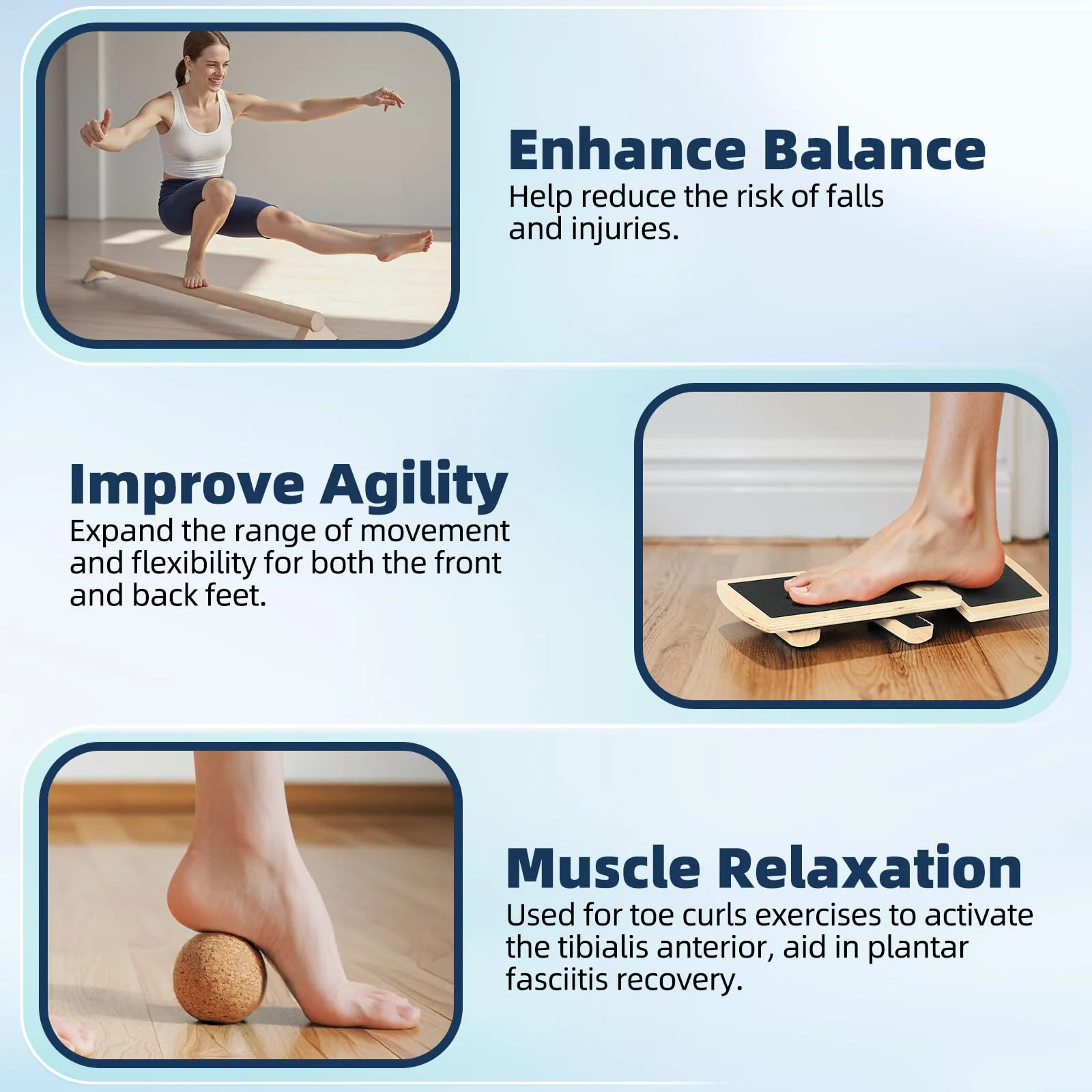 Wooden Single Leg Balance Board Ankle Foot Strengthener Non-slip Adjustable Balance Bars for Sprained Ankle Rehabilitation
