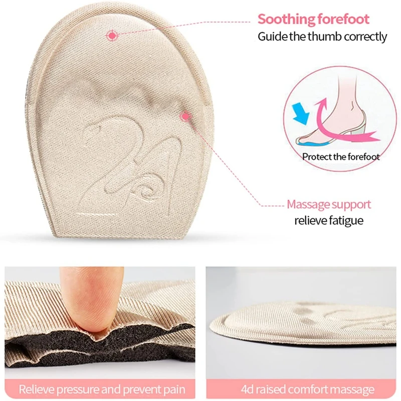 Forefoot Padding, Anti-Slip Outsole, Cushioned Half-Insole, Inner Insole, Size Reduction, Padded Forefoot Cushioning Padding.