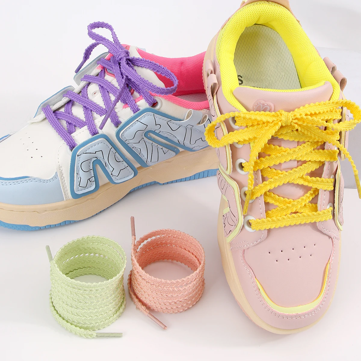 1 Pair 0.7mm Flat Braided Shoelaces, Solid Color Wheat Ears & Gear Design Shoe Laces for Casual Shoes and Sports Sneakers