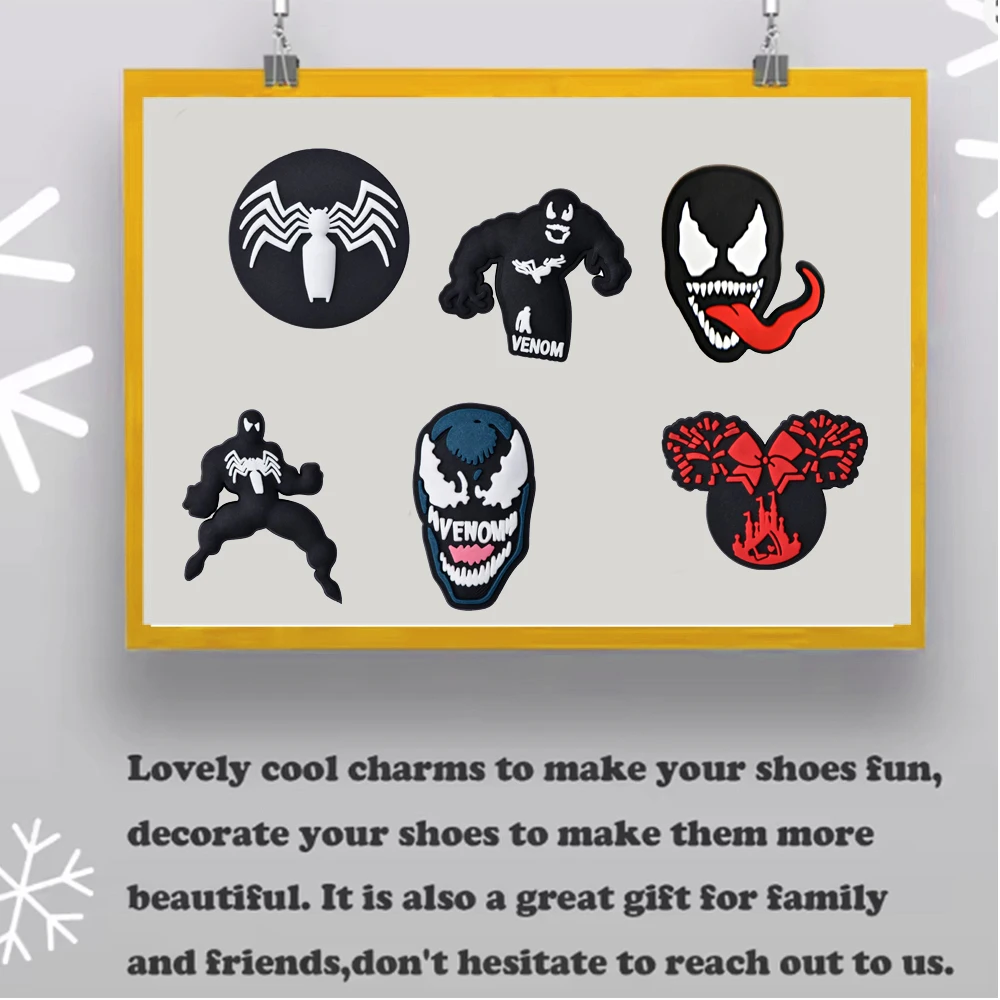 14pcs Mesuca Venom Movie PVC Shoe Charms Cartoon DIY Accessories Sandals Garden Shoes Buckle Decoration for Party Gifts