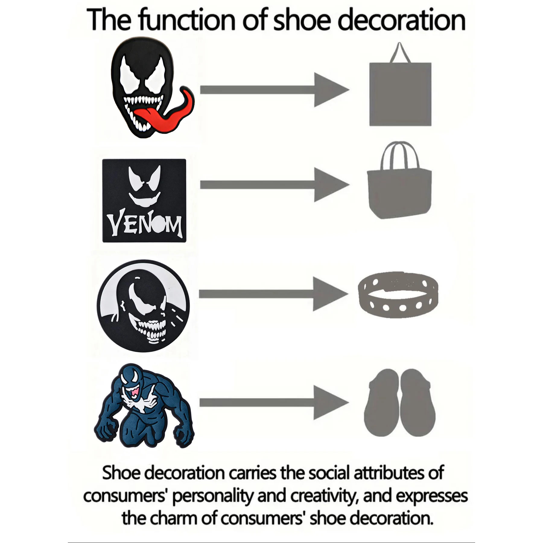 14pcs Mesuca Venom Movie PVC Shoe Charms Cartoon DIY Accessories Sandals Garden Shoes Buckle Decoration for Party Gifts