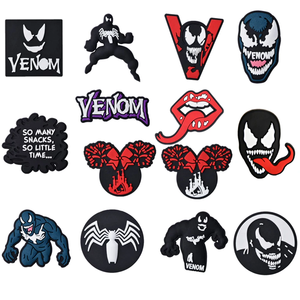 14pcs Mesuca Venom Movie PVC Shoe Charms Cartoon DIY Accessories Sandals Garden Shoes Buckle Decoration for Party Gifts