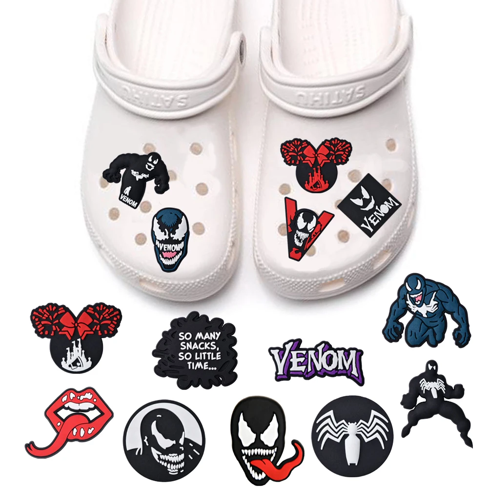 14pcs Mesuca Venom Movie PVC Shoe Charms Cartoon DIY Accessories Sandals Garden Shoes Buckle Decoration for Party Gifts