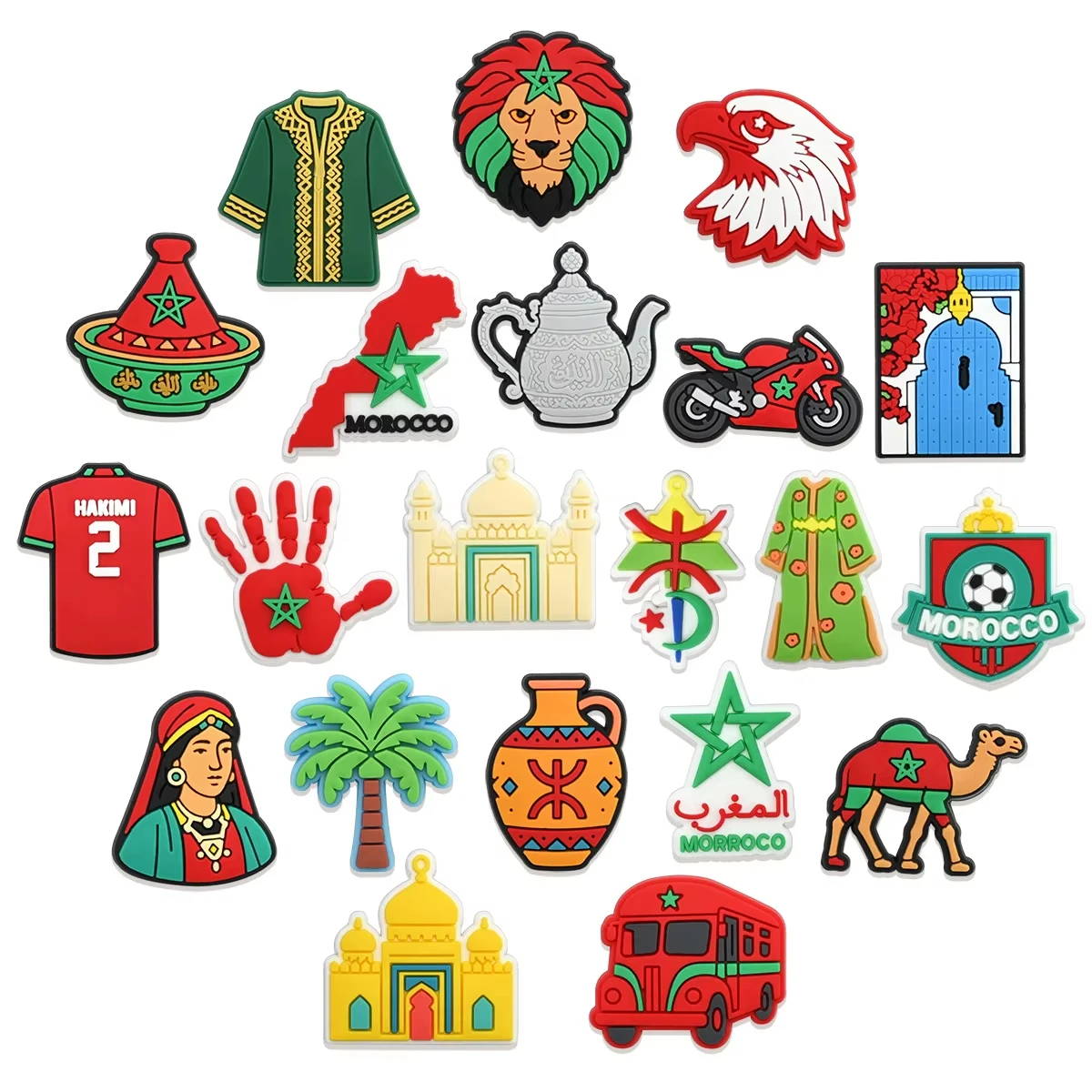 21Pcs Morocco Theme Shoe Charms for Croc Clogs, Moroccan Flag Camel Mosque Shoe Decor Pins, DIY Accessories Gift