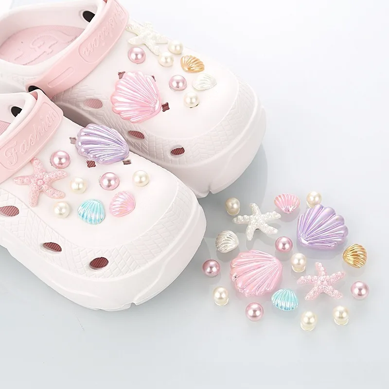 18PCS Shoe Charms for Clogs Slippers DIY Summer Starfish Shell Handicrafts Shoe Decoration Buckle Charms Hole Shoes Accessories