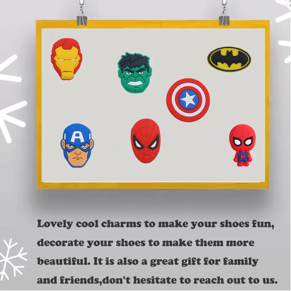 Random 30-200pcs Superhero Shoe Charm Cartoon for Shoe Accessories Dreations for Sandals Sneaker Classic Clog Kids X-mas Gifts