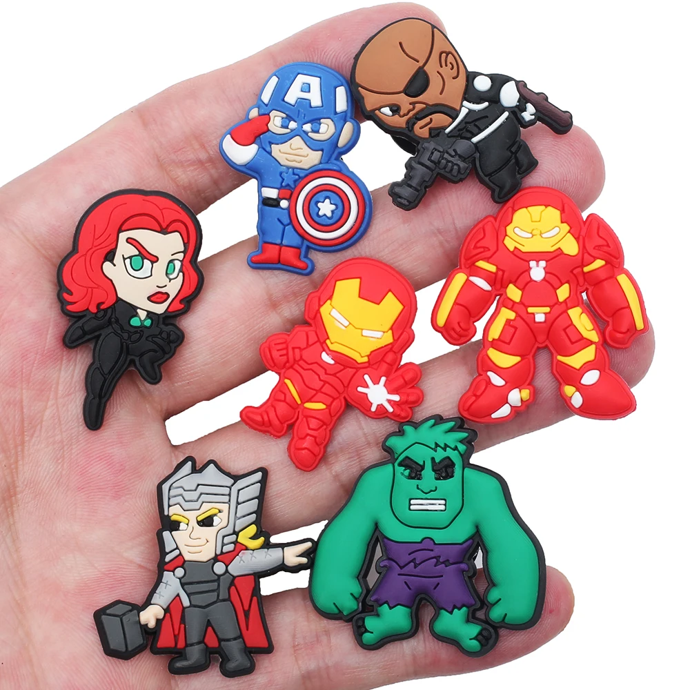 Random 30-200pcs Superhero Shoe Charm Cartoon for Shoe Accessories Dreations for Sandals Sneaker Classic Clog Kids X-mas Gifts