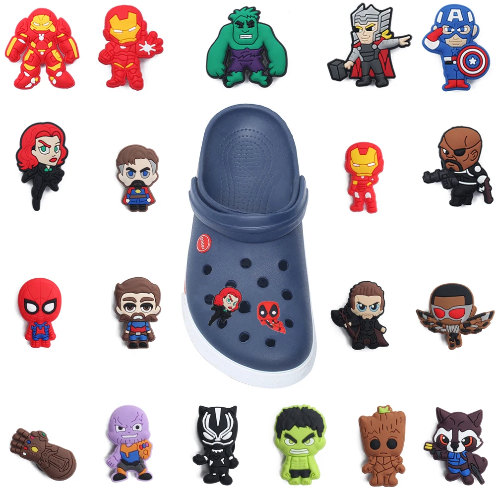 Random 30-200pcs Superhero Shoe Charm Cartoon for Shoe Accessories Dreations for Sandals Sneaker Classic Clog Kids X-mas Gifts