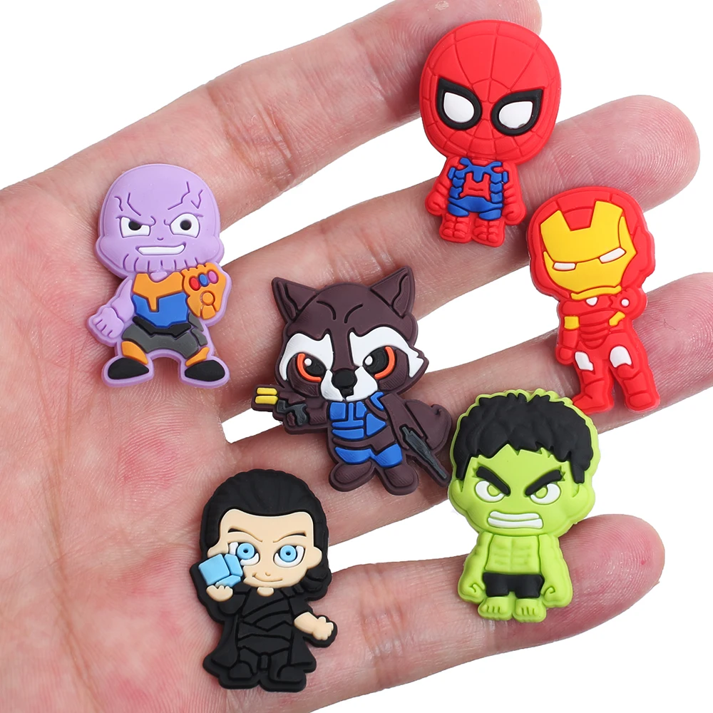 Random 30-200pcs Superhero Shoe Charm Cartoon for Shoe Accessories Dreations for Sandals Sneaker Classic Clog Kids X-mas Gifts