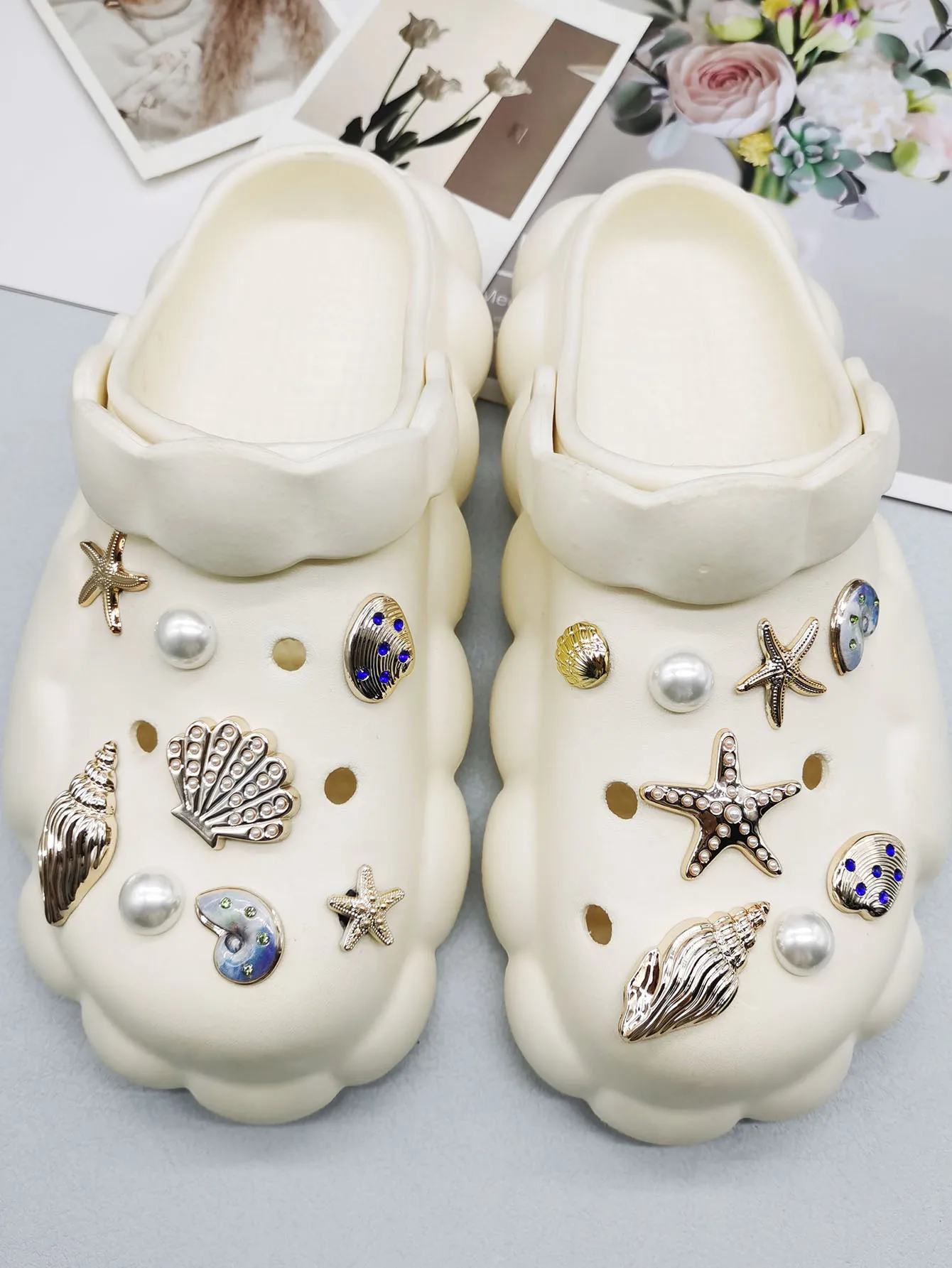 16PCS DIY Starfish Shoe Charms Bling Conch Shoes Buckle Decorations Removable Shell Shoe Accessories Mutlifunctional Shoe Clips