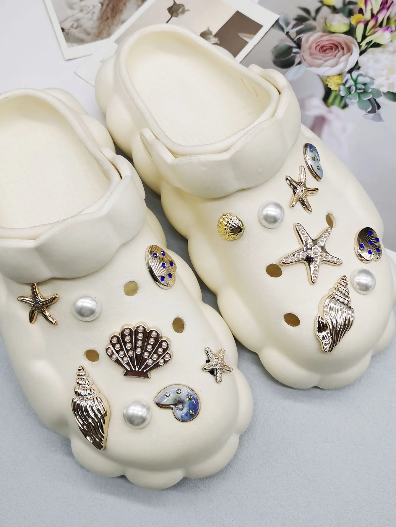 16PCS DIY Starfish Shoe Charms Bling Conch Shoes Buckle Decorations Removable Shell Shoe Accessories Mutlifunctional Shoe Clips